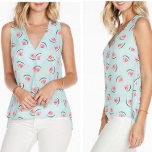 Everly Watermelon Print Sleeveless Top V-neck Blouse Small Blue Pink